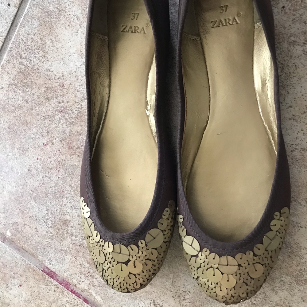 Zara brown satin cute sequin flats 💛👠 👠